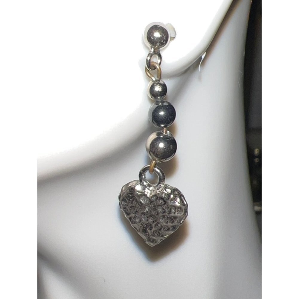 Artisan Heart & Black Bead Earrings
